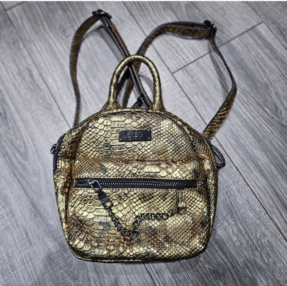 BCBG Y2K 90s Paris Mini Metallic Embossed Faux Snake Skin Purse Backpack
